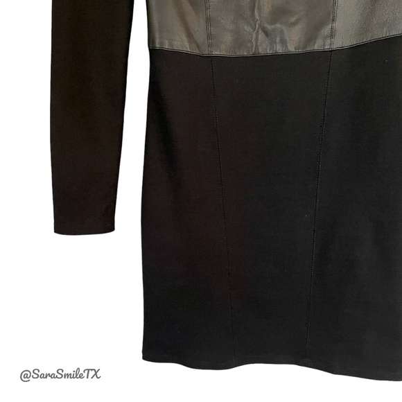 HELMUT LANG Black Lambskin Leather Panel Long Sleeve Mini Dress NWOT - Picture 10 of 16
